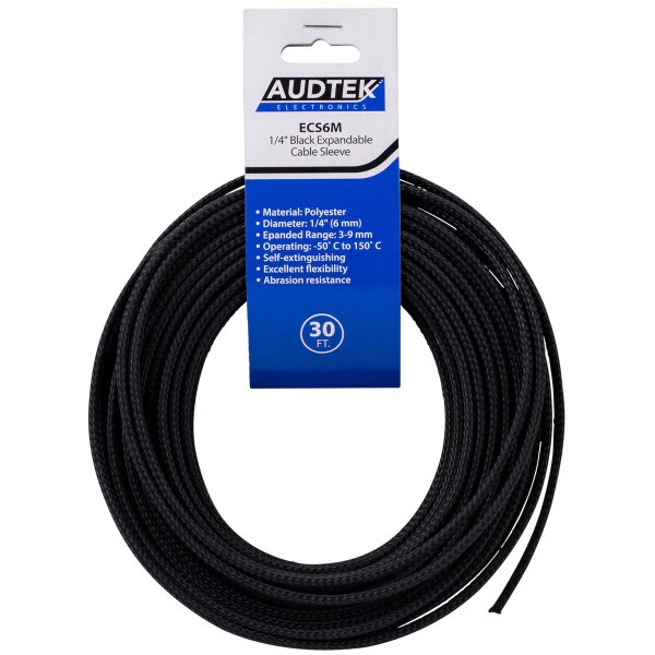 Main product image for Audtek ECS6M 30 ft. 1/4" Black Expandable Braided Cable Sleeve 080-450